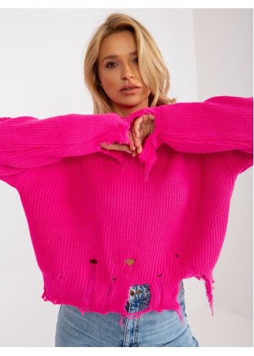 Neónovo ružový potrhaný sveter