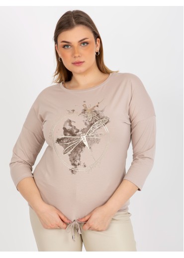 Béžovo hnedé tričko s potlačou vážka