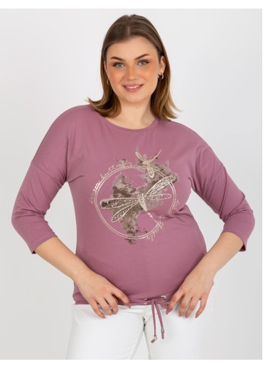 Tmavopúdrovo ružové tričko s potlačou vážka