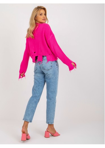 Neónovo ružový potrhaný sveter