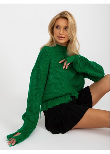Zelený potrhaný sveter