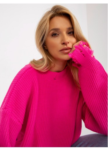 Neónovo ružový potrhaný sveter