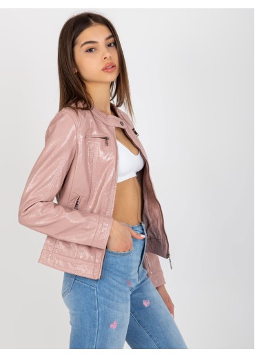 Púdrovo ružová koženková bunda
