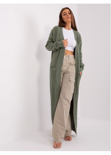 Khaki zelený dlhý kardigán