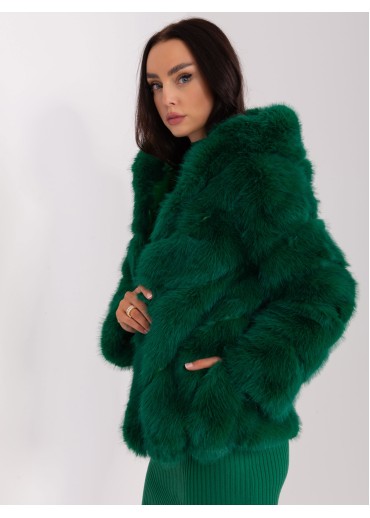 Tmavozelená kožušinová bunda