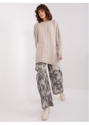 Béžovo hnedý predĺžený pulóver