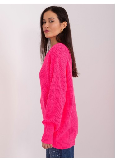 Neónovo ružový pletený pulóver