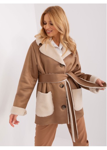 Hnedý koženkový kabát