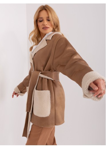 Hnedý koženkový kabát