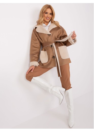 Hnedý koženkový kabát