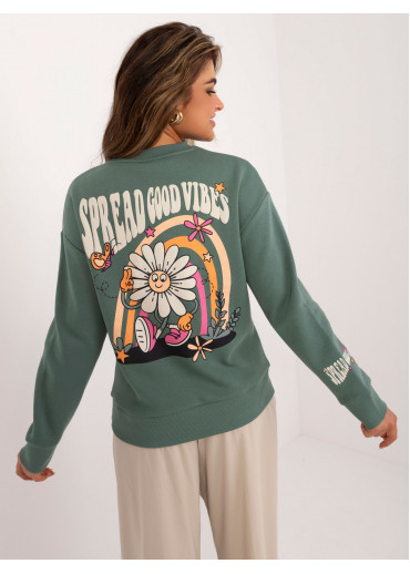 Khaki zelená dámska mikina s potlačou