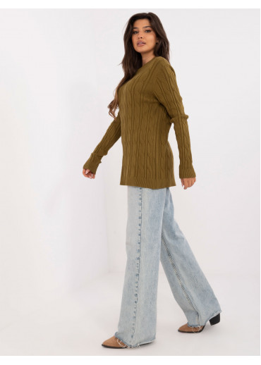 Olivovo zelený dámsky predĺžený sveter