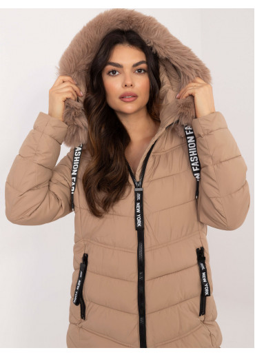 Béžovo hnedá prešívaná zimná bunda