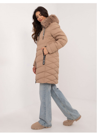Béžovo hnedá prešívaná zimná bunda