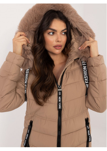 Béžovo hnedá prešívaná zimná bunda