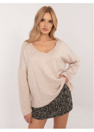 Béžovo hnedý dámsky sveter s aplikáciou