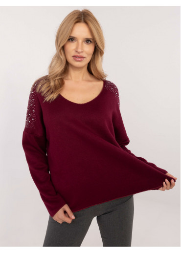 Bordovo červený dámsky sveter s aplikáciou