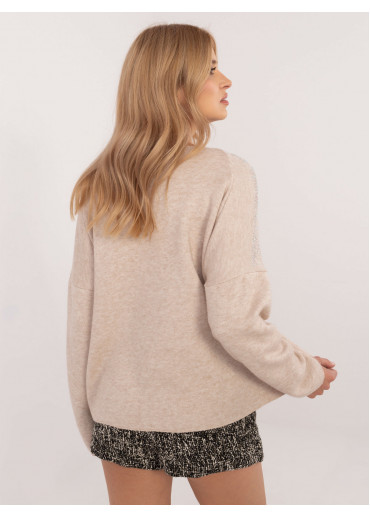 Béžovo hnedý dámsky sveter s aplikáciou