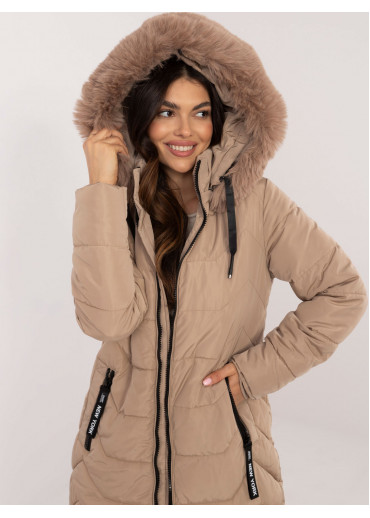 Béžovo hnedá bunda s kapucňou