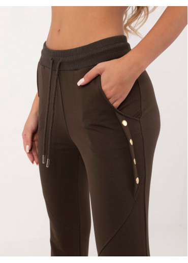 Khaki zelené tepláky zdobené gombíkmi