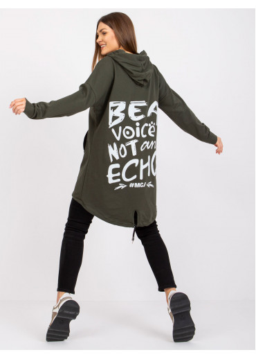 Khaki zelená predĺžená mikina