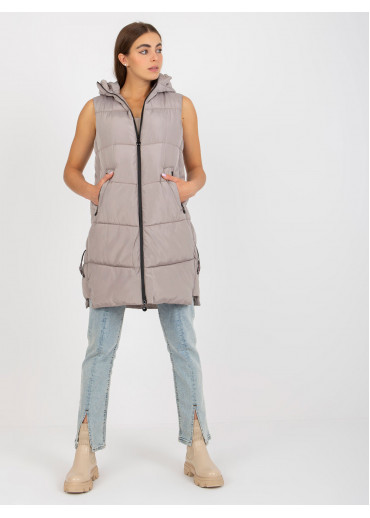 Béžovo hnedá dlhá prešívaná vesta