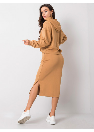 Karamelovo hnedá teplákova súprava so sukňou