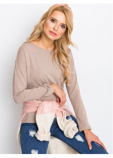 Béžovo hnedé basic tričko s dlhým rukávom