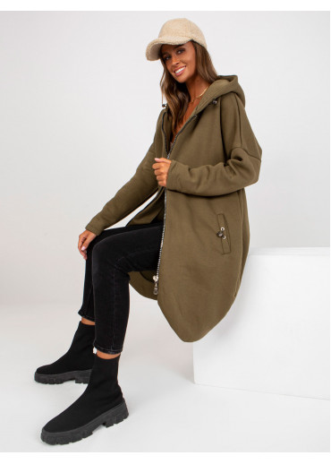 Khaki zelená predĺžená mikina