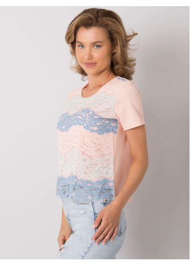 Broskyňovo ružové tričko s čipkou