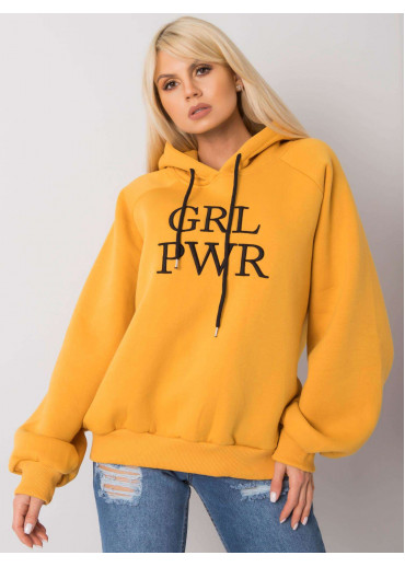 Žltá oteplená mikina s kapucňou