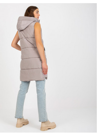 Béžovo hnedá dlhá prešívaná vesta