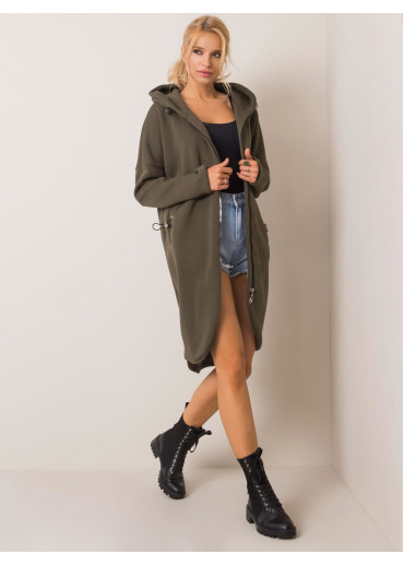 Khaki zelená predĺžená mikina