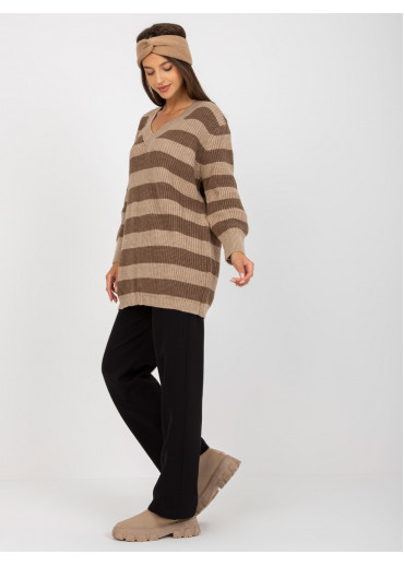 Hnedý pruhovaný sveter