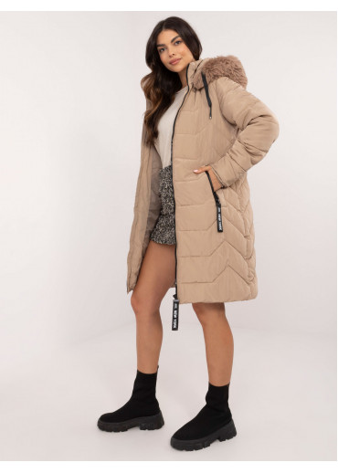 Béžovo hnedá bunda s kapucňou