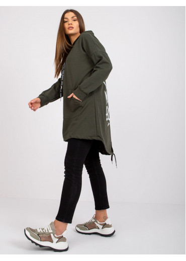 Khaki zelená predĺžená mikina