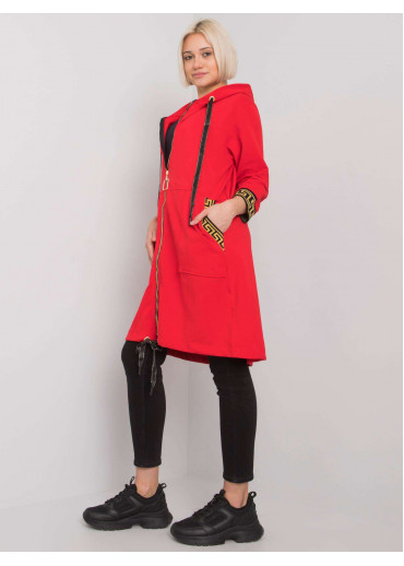 Červená dámska oversize predĺžená mikina