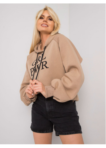 Béžovo hnedá oteplená mikina s kapucňou