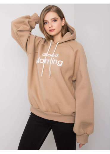 Béžovo hnedá oteplená mikina s kapucňou