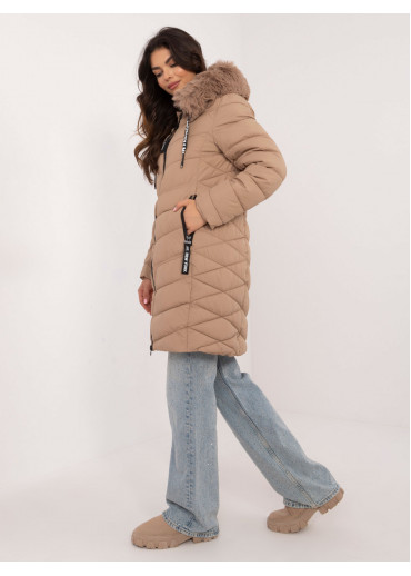 Béžovo hnedá prešívaná zimná bunda