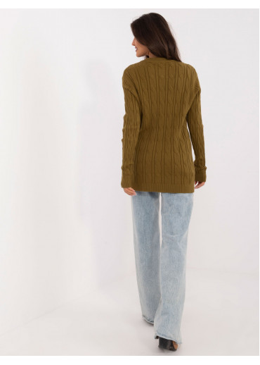 Olivovo zelený dámsky predĺžený sveter