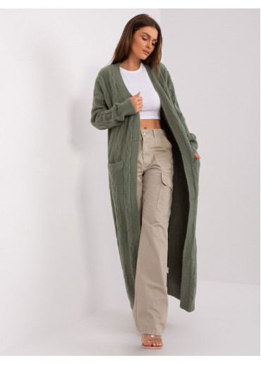 Khaki zelený dlhý kardigán