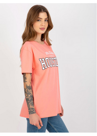 Broskyňovo ružové basic tričko s potlačou