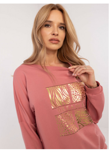 Tmavopúdrovo ružová dámska mikina s potlačou