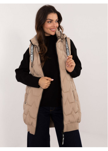 Béžovo hnedá prešívaná vesta bez rukávov