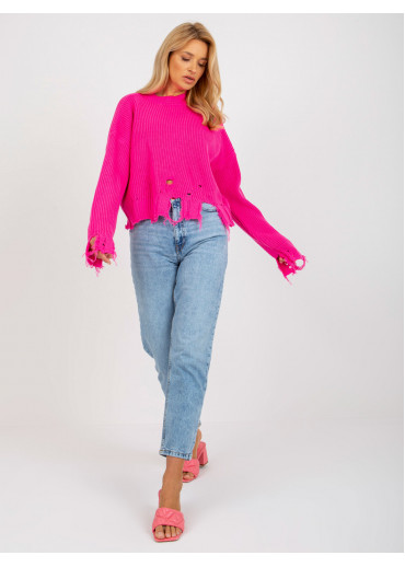 Neónovo ružový potrhaný sveter