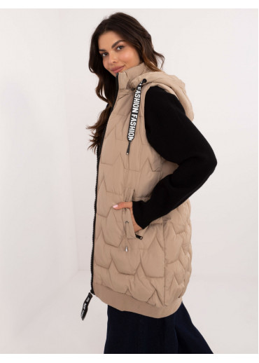 Béžovo hnedá prešívaná vesta bez rukávov