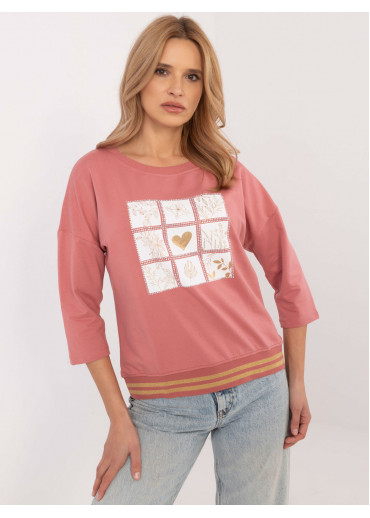 Tmavopúdrovo ružová dámska mikina s potlačou