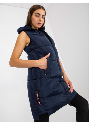 Modrá dlhá prešívaná vesta