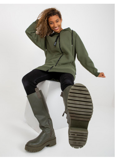 Khaki zelená predĺžená mikina